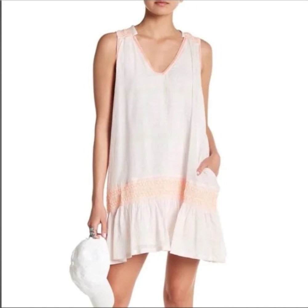Free People Cream Dress with Neon Pink Trim